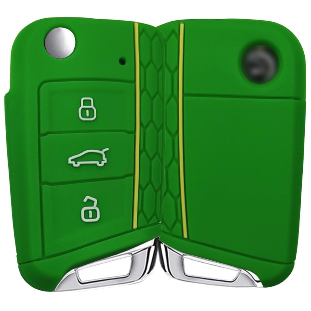 skoda kushaq 3 button flip key cover case silicone green