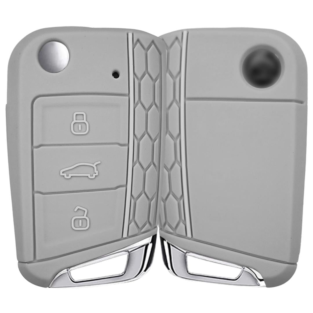 skoda kushaq 3 button flip key cover case silicone grey
