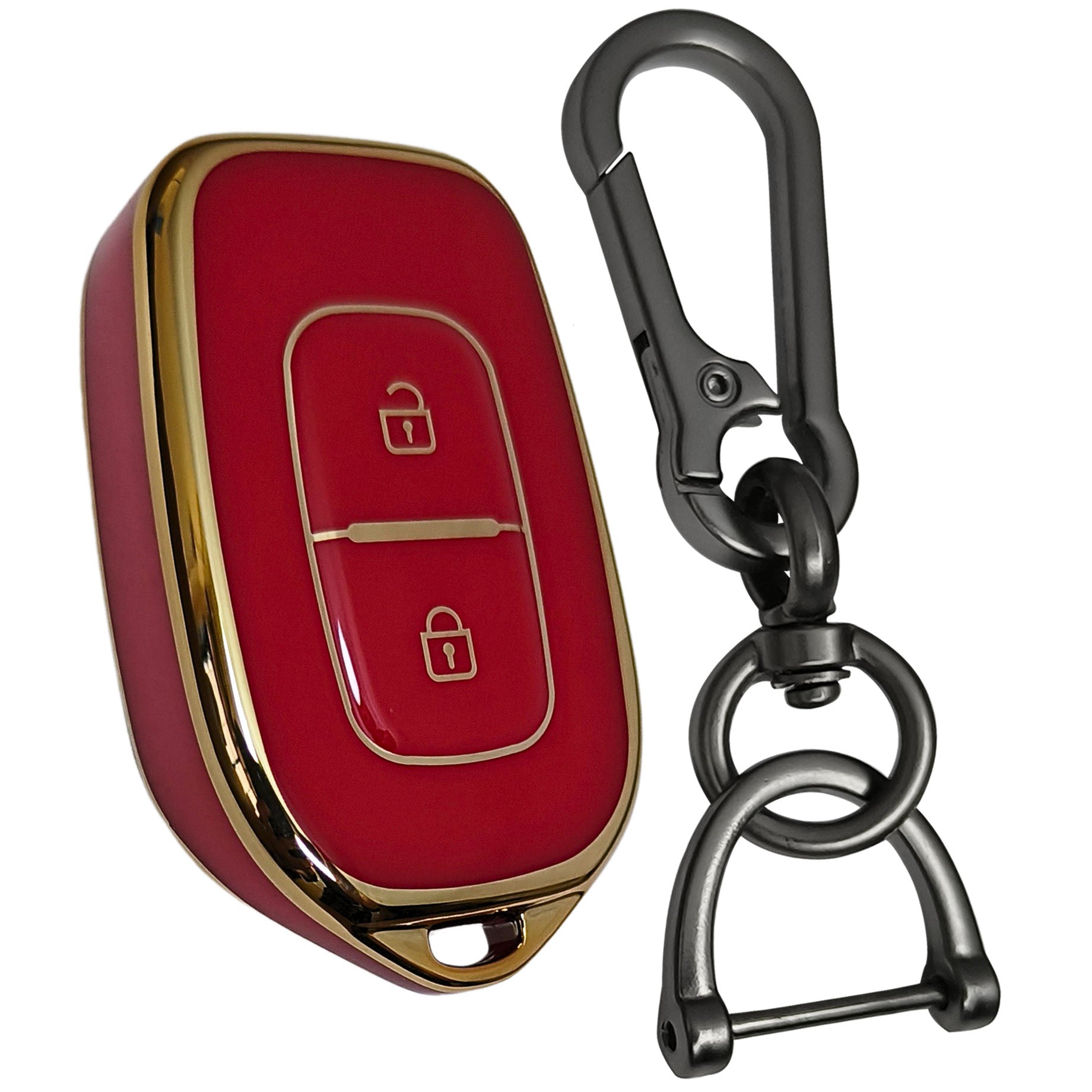 renault kwid kiger duster 2 button remote tpu red gold key cover keychain